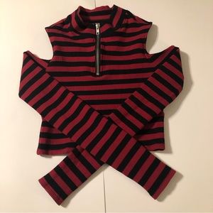 Phoebe Killstar cold shoulder red black crop top M